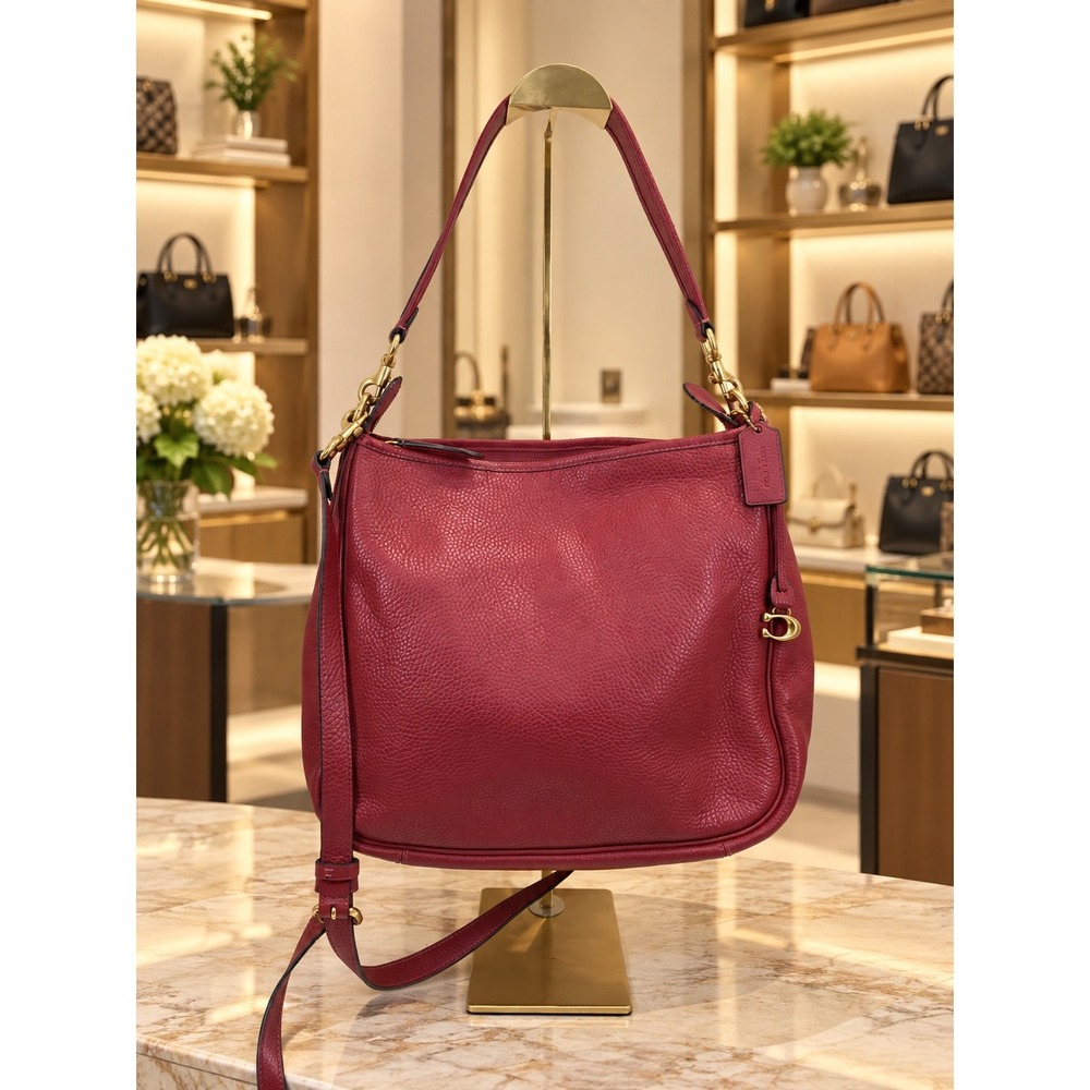 Coach Lori Shoulder Bag Berry Red Pebbled Leather CC435 Gold Hardware